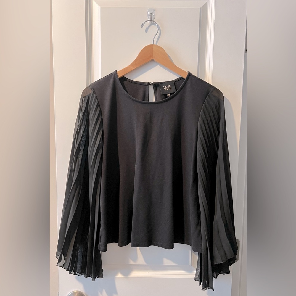 W5 black blouse with sheer, flowey sleeves. Size medium.